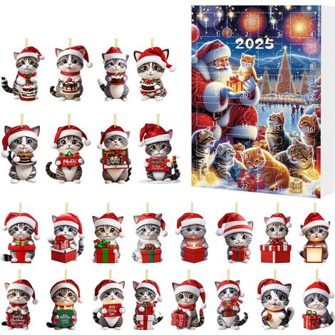 Calendrier de l'Avent de Noël pour chat, boîte aveugle de compte à rebours de Noël pour chat, pendentif décoratif en acrylique pour chat, type A (1/5)