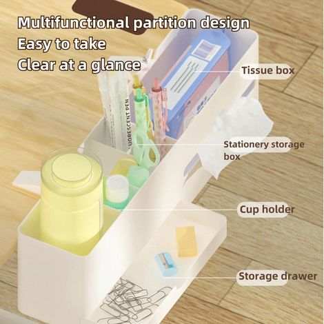 NBX Porte-stylo Latéral Bureau Rangement Crayons Marqueurs Boîte Organisateur avec Plateau多种尺寸 Grille Structure Stable pour Maison Chambre Étudiante Bureau École - 35.8x12.9x12.8cm
