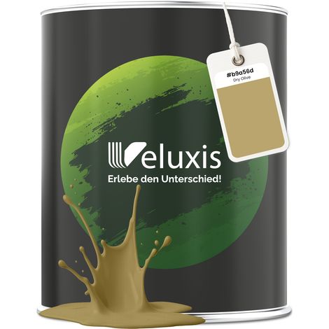Wandfarbe Gelb Gold Grün Matt Innenfarbe – Deckkraft Klasse 1, VOC-frei, Ohne Grundierung, Tropfarm – Wohnzimmer & Schlafzimmer – 1L – Veluxis (Dry Olive)