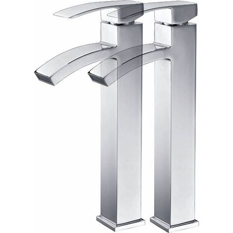 2x Robinets Salle de Bain Cascade Mitigeurs de Lavabo Haut Bec Robinets Cascade pour Salle de Bains Robinetteries en Laiton Design Moderne (1/5)