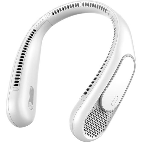 Ventilateur de cou rechargeable 6000 mAh avec 4 vitesses, alimentation USB, idée cadeau pour hommes et femmes, utilisation intérieure et extérieure en voyage (blanc) (1/5)