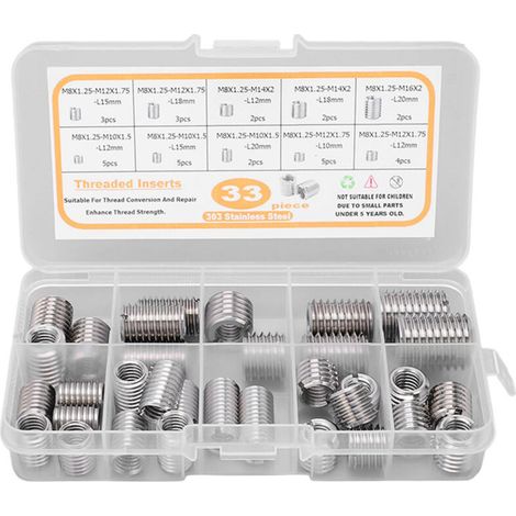 Kit d'assortiment de 33 inserts filetés M8x1,25 en acier inoxydable, manchons de réparation pour écrous réducteurs de filetage (1/5)