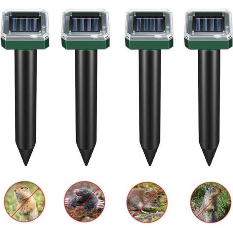 Repellente per talpe a ultrasuoni ad energia solare – 4 unità per talpe, arvicole e serpenti, funzionamento senza batterie, resistente alle intemperie.