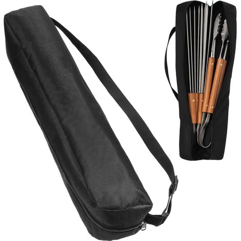 Borsa porta posate per barbecue, borsa porta posate per barbecue resistente con maniglia, 57 x 10 cm, portatile, nera, adatta per campeggio, escursionismo e barbecue. (1/5)