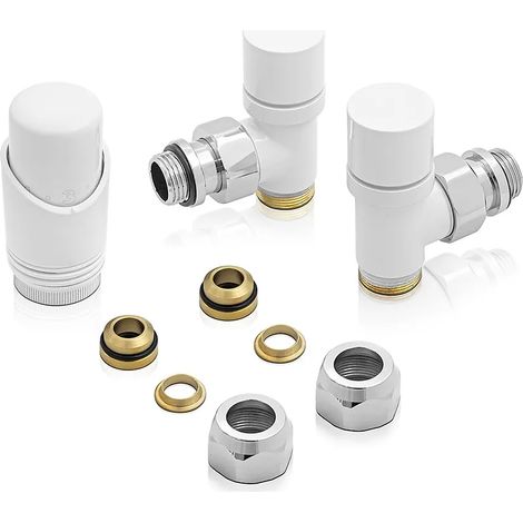 Valvole per termoarredo bianche con testa termostatica e raccordo rame 12 mm (1/5)