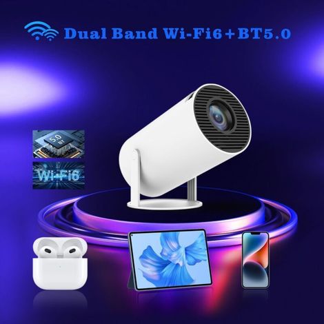 Projecteur Hy300Pro 4K portable LCD ultra haute définition pour salon, projection murale sans fil, même écran, adapté au mini-projecteur home cinéma (blanc)