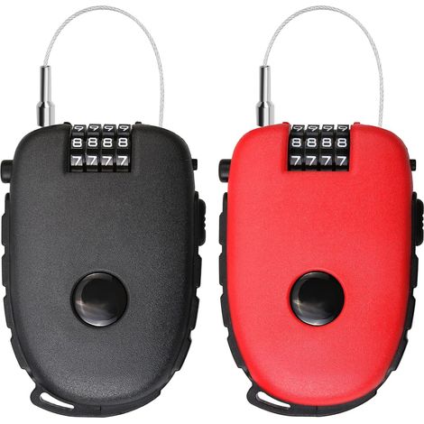 Cadenas à Code avec Câble Rétractable 130cm Antivols à Combinaison 4 Lot de 2 Chiffres pour Valise, Casier, Bagages, Vélo, Moto, Scooter – Cadenas Valise Avion Durable et Portable pour Voyage (1/5)