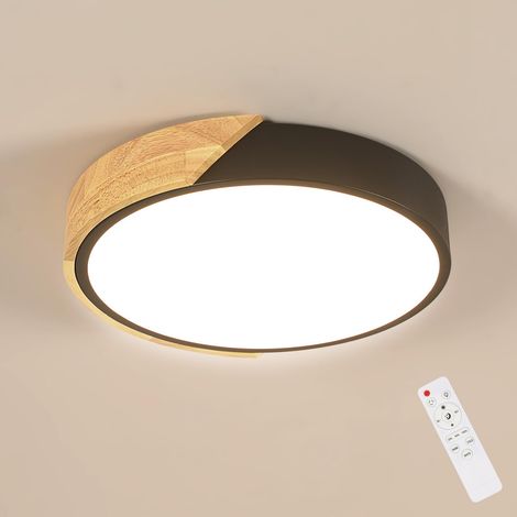 Plafonnier Dimmable LED 43W, Ronde Noir et Bois, 3000K-6500K (1/5)