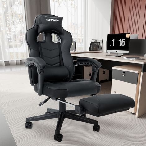 Puluomis Massage Gaming Chair, PU Leather Executive Office Chair, Recliner Swivel Chairs, with Footrest and Lumbar Support, Black
