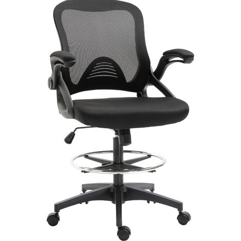 Silla de oficina elevable con reposapiés, giratoria, negra, 64 x 60 x 106-126 cm (1/5)