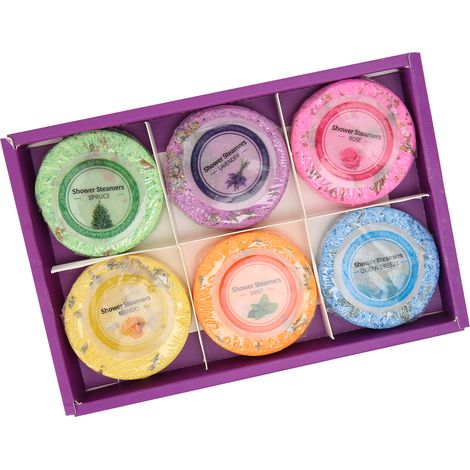 Lot de 6 comprimés d'aromathérapie pour le bain, format voyage, aux extraits de plantes et aux huiles essentielles apaisantes. (1/5)