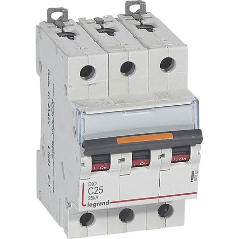DISJONCTEUR DX3 VIS/VIS 3 POLES 400V 25A COURBE C 3 MODULES LEGRAND 409783