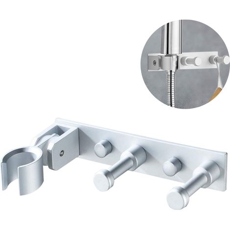 Support Pour Tête De Douche - En Aluminium - Réglable Verticalement - 2 Crochets Intégrés - Fixation Murale Adhésive Ou Visée - Compatible G1/2 - 1 Pièce (1/5)