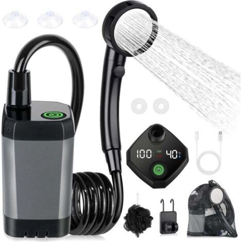 Pair ZVD-Kit Douche de Camping, Douche Portable,Pompe de Douche Électrique Rechargeable,Imperméable, avec Afficheur Intelligent et Pomme de Douche 4 Modes pour Extérieure,Camping,Randonnée (1/4)