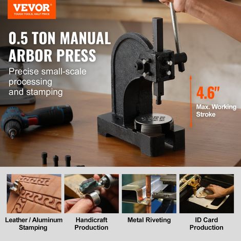 Presse à Crémaillère, Presse à Arbre Manuelle de 0,5 tonne, Hauteur Maximale de 117 mm, Presse Manuelle de Précision Robuste en Fon… (1/5)