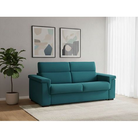 Dmora - Sofá fijo 3 plazas Zelia, Sofá lineal para salón, acolchado, desenfundable, calidad 100% Made in Italy, 225x95 h100 cm, Azul claro (1/4)
