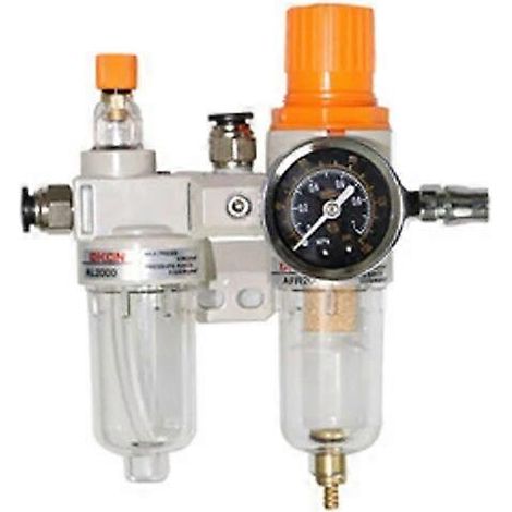 Luftkompressor, Luftfilter, Regler, Öl-/Wasserabscheider, Filterfalle, Regelventil, automatischer Ablass, Öler, Manometer (1/5)