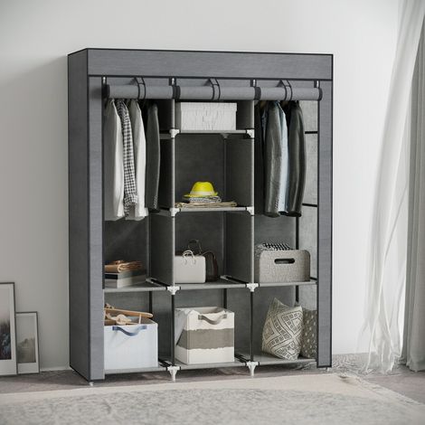 armoire rangement pliable 8 étagères 125x43x162,5 cm OKMYHOME (1/4)