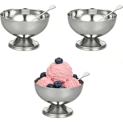 Set da 3 pezzi composto da coppetta da dessert e coppetta da gelato con forchetta, coppetta da degustazione in argento, ciotola da portata per sundae da festa, coppetta da antipasto per parfait di yog (1/5)