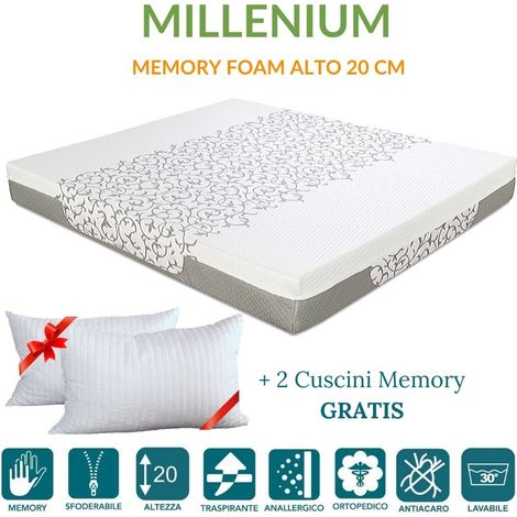 EVERGREENWEB - Materasso Singolo 80x190 Alto 20 cm Memory Foam Ortopedico Massaggiante con Cuscino Letto Gratis, Rivestimento Sfoderabile Lavabile Tessuto Antiacaro Anallergico Modello Millenium (1/5)