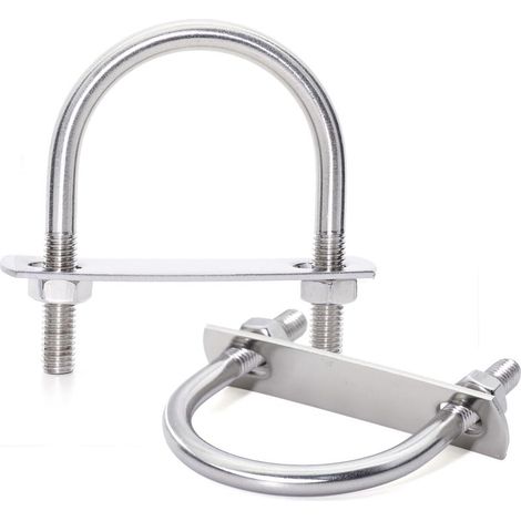 M8 U-Bügel, 42 mm Innenbreite, Befestigungsflansch, runde U-Bügel mit Mutter und Unterlegscheiben, geeignet zur Befestigung von M8 x 42 mm Rohren, 2er-Set (1/5)