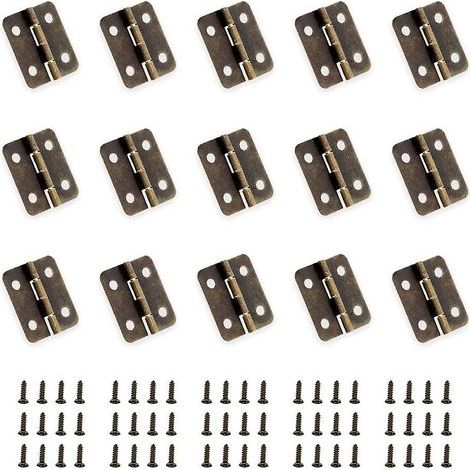 50 piezas de mini bisagras de bronce antiguo, bisagras plegables, conectores para bricolaje, bisagras pequeñas con 200 clavos de repuesto para cajas de madera, joyeros, gabinetes y accesorios de brico (1/5)
