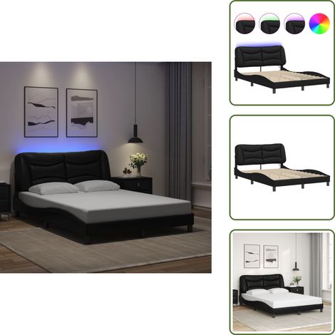 The Living Store Cadre de lit avec LED sans matelas noir 140x190 cm - Lit Plateforme - Lit Design - Lit Moderne - Cadre Lit - Tête De Lit Rembourrée (1/5)