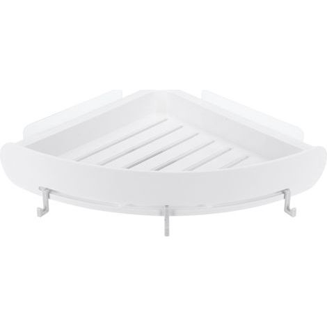 Lot de 2 étagères murales de salle de bain, fixations sans perçage, porte-shampoing en coin, support de rangement avec crochets (Blanc) (1/5)