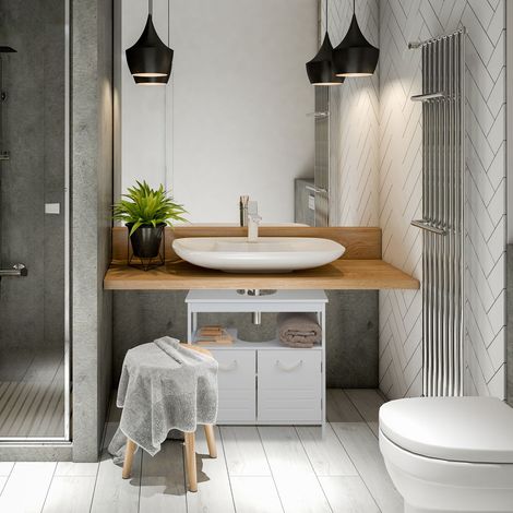 Mobile lavabo bianco per bagno con ripiani portaoggetti