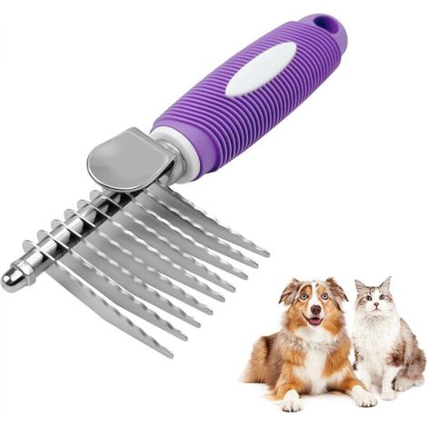 Stainless Steel Brush for Long Hair Cats, Brush for Short Hair Dogs to Remove Knots, Comb for Long Hair Dogs (Purple)