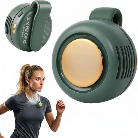 2 Pack Portable Mini Clip-On Fan Bladeless Wearable Cooling Fan 3-Speed Adjustable for Shirt Waist Outdoor Travel Office Use-Green (1/5)