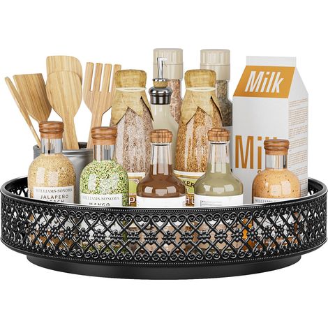 Plateau tournant Lazy Susan en métal - 33 cm - Organiseur de placard rotatif - Étagère à épices pour cuisine, réfrigérateur, garde-manger (1/5)