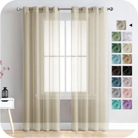 Rideau Voilage 150x250cm à Oeillet Semi-Transparent Décorations d'intérieur de Fenêtre de Salon Moderne Chambre Cuisine Balcon Baie Vitrée Léger,Beige 2 Pièce (1/5)
