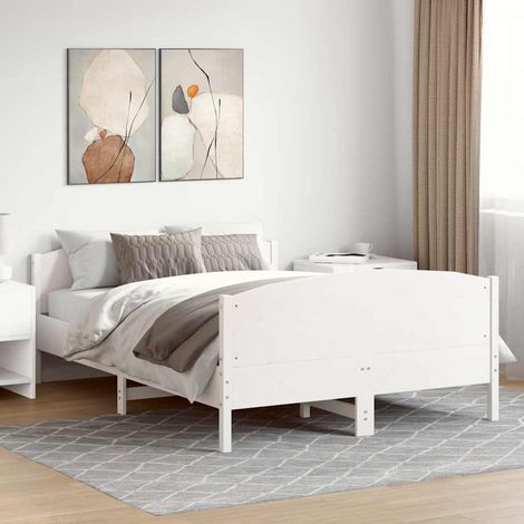Cadre de lit sans matelas blanc 150x200 cm bois de pin massif (1/5)