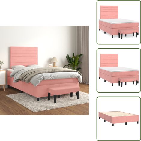 Letto con testiera regolabile - vidaXL Giroletto a Molle con Materasso Rosa 120x200 cm in Velluto - Panca multifunzionale