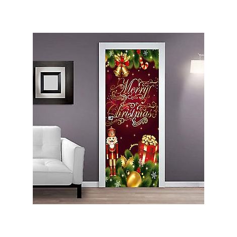 77 x 200 cm Türaufkleber, 3D-Türposter mit Weihnachtsmann, der Kindern Weihnachtsgeschenke verteilt, Vinyl-Türposter, Wandaufkleber, Tapete, Kunstdekor