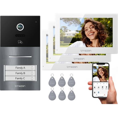 Visiophone connecté Filaire 2 Fils Y70,Interphone Vidéo WiFi avec IP Moniteur écran Tactile,Sonnette de Caméra Vision Nocturne,APP Unlock à Distance,Badges,Detection Humaine,3 Familles (1/5)