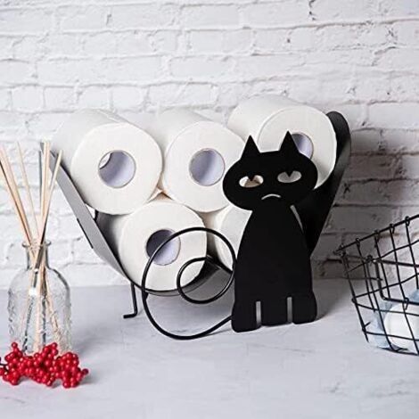 Porte-Papier hygiénique en Forme de Chat，Porte-Papier hygiénique 2 en 1 Mural et Debout， Toilette Porte-Papier en métal Noir，7 volumes de Grande capacité，comme des Nuages ​​Doux et Moelleux (1/5)