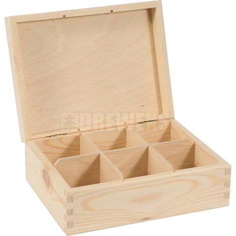 Caja de té, caja de té de madera con 6 compartimentos. (1/3)