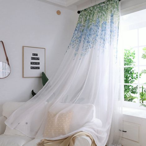 Voile - Rideau Fenêtre Polyester Transparent - Valance Bleu - 3.28x8.86ft (1x2.7m) - 100% Polyester Antisol Anti-UV Anti-Vent - Kit 1 Unité - Décor Chambre/Salon/Bureau (1/5)
