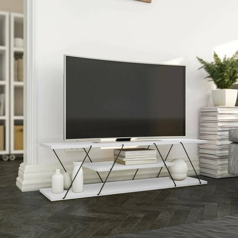 Dmora - Mueble de televisión Dmustaph, Aparador de salón, Mueble bajo para TV, Base de pared equipada, 120x30h33 cm, Blanco y Negro (1/4)