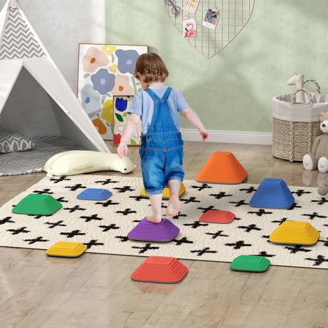 Parcours d'équilibre en pierres de 11 pièces pour enfants, empilable et antidérapant, multicolore, pour développer la motricité fine. (1/5)