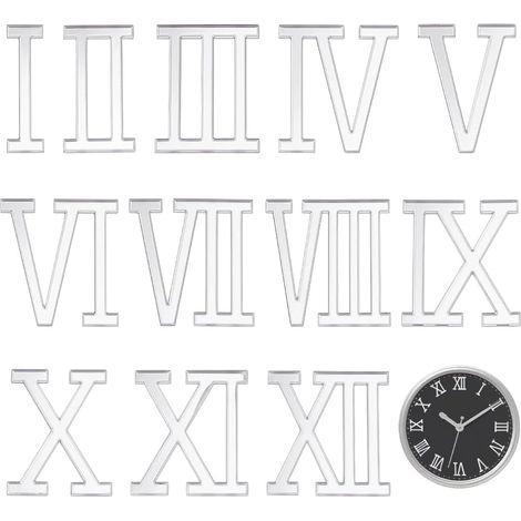 Lot de 12 chiffres romains acryliques pour la création de cadrans d'horloge murale DIY, kit de 40mm avec chiffres complets de 1-12 pour la décoration intérieure, argenté (1/5)