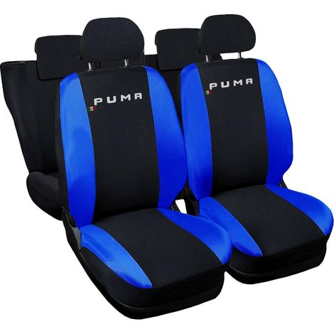 Lupex shop - Coprisedili Auto Compatibili per Puma, Made In Italy, set di copri sedili anteriori e posteriori con copri poggiatesta incluso, tessuto poliestere, Nero - Blu Royal (1/4)