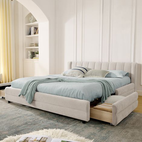 letto contenitore 140x200 USB ergonomico beige OKMYHOME (1/5)