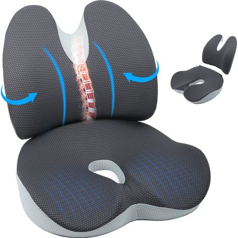 Coussin de Chaise, Mousse à Mémoire Ergonomique, Support Lombaire, noir (1/2)