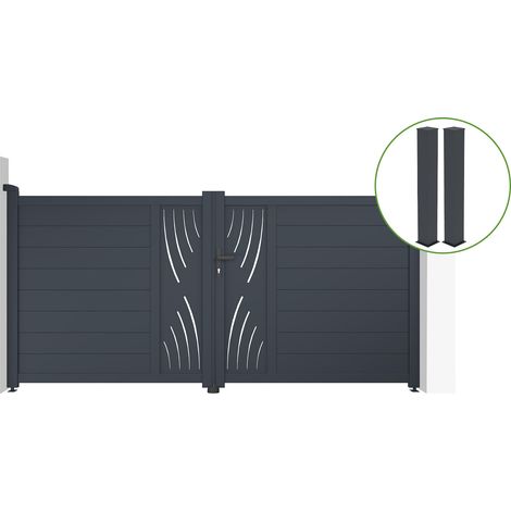 Puerta abatible 3m VELETA Al.140cm aluminio gris + 2 postes 20x20cm Al.166cm (1/5)