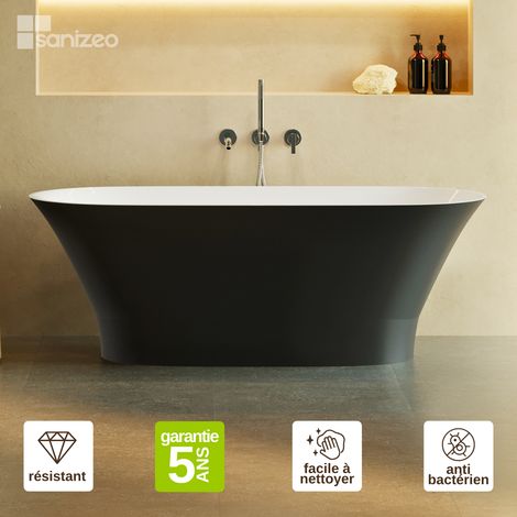 Baignoire îlot GLIT en Minéral Composite Noir et Blanc Brillant L157l69H55 - LAVABERG (1/5)