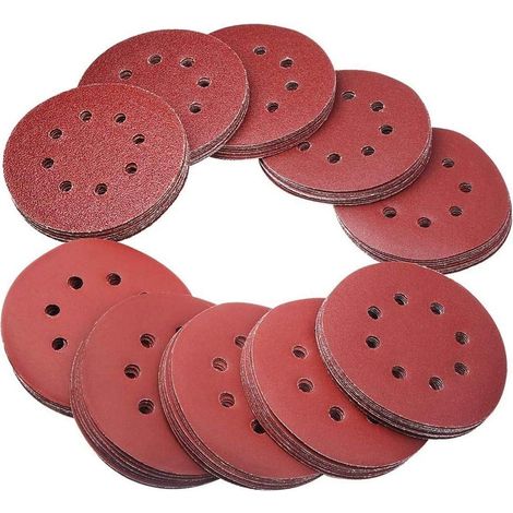 100 Disques Ponçage 125mm 8 Trous Grains 60-240 (1/5)