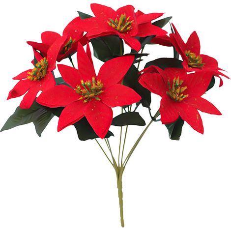 Poinsettia Artificielle - Bouquet À 7 Branches - Résistant Aux UV - Pour Décoration Intérieure Et Extérieure - Rouge - 32 x 25 x 5 cm - 1 Pièce (1/5)